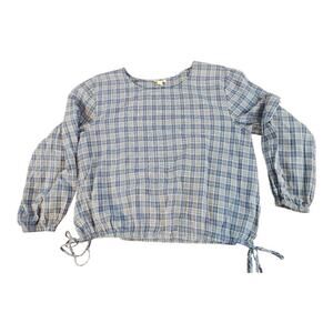 a.n.a a new approach womens blouse sz large blue white plaid long sleeve